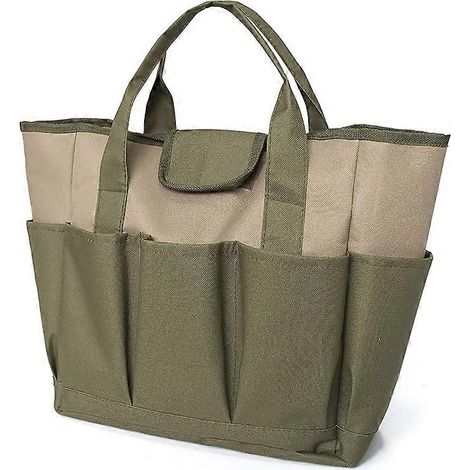 Sac à outils de jardin, grand sac fourre-tout de jardin avec plusieurs poches pour trousse à outils de jardin, sac à outils de jardin (vert + kaki) (1/5)