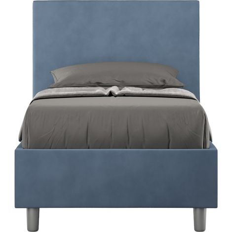 Letto Singolo rivestito in Microfibra - ADELE - Colore: Blu - Dimensione Rete: 80x190 - Tipologia Letto: Senza Rete