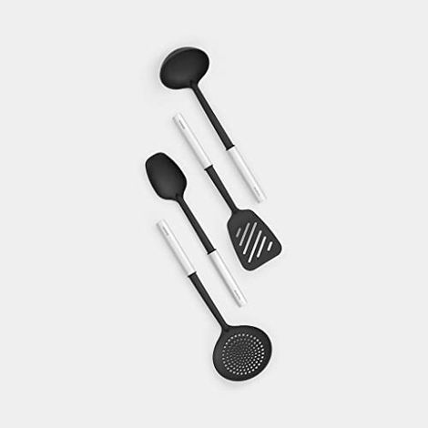 Brabantia 260285 Profile Set Utensili da Cucina Antiaderenti 4 pezzi Nylon Termoresistente 220°C colore Nero Acciaio satinato (1/3)