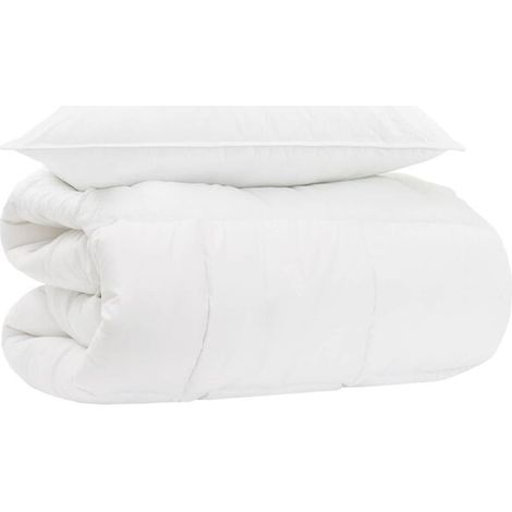 Ensemble housse de couette et taie d'oreiller en fibre de bambou blanche (1/5)