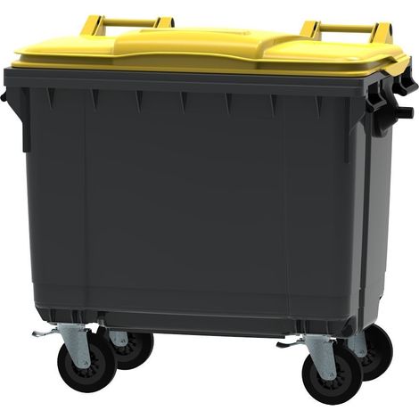 Conteneur poubelle 660L – 4 roues Ø 200mm avec frein – PEHD stabilisé UV – Couvercle plat pour vidage facile – 100% recyclé – Fabriqué en France – ESE