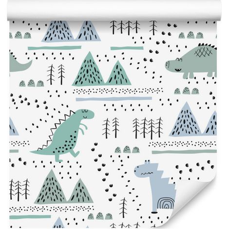 Carta da parati con dinosauri, alberi e montagne per soggiorno e camera da letto, 50x1000 cm (1/5)
