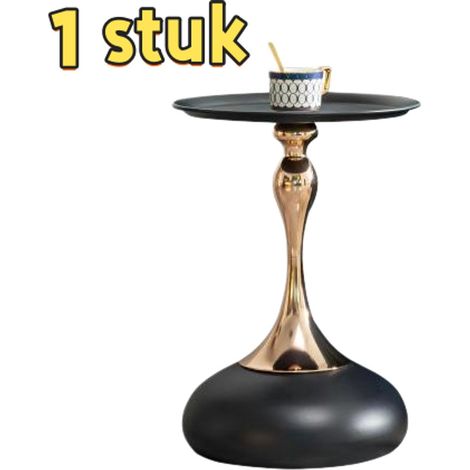 Petite table d'appoint ronde avec piètement en métal, table de chevet ou table basse pour salon et balcon, 38 x 38 x 54 cm, noire (1/5)