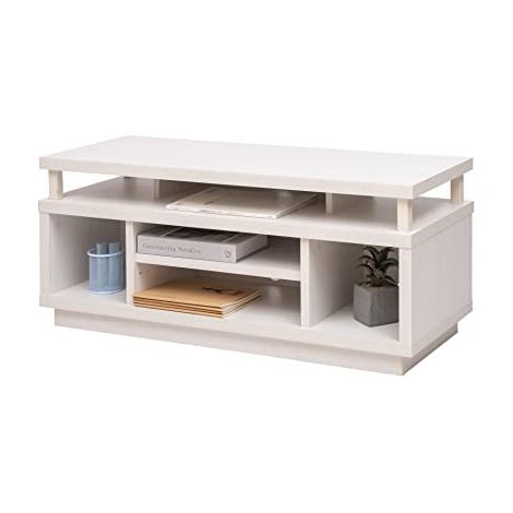 Iris Ohyama, Porta TV/Mobile TV/TV Porta TV in legno/Porta TV con 5 ripiani aperti/TV fino a 43, Legno massello, fori passacavi, Ufficio, Soggiorno - TV Cabinet Middle OTS-100M - Quercia Bianco