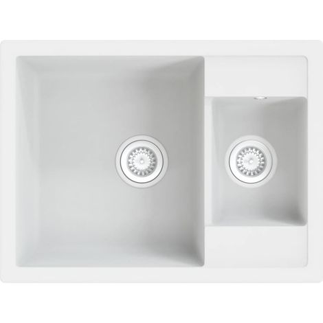Lavello da Cucina Doppio con Foro Troppopieno Bianco in Granito vidaXL (1/5)