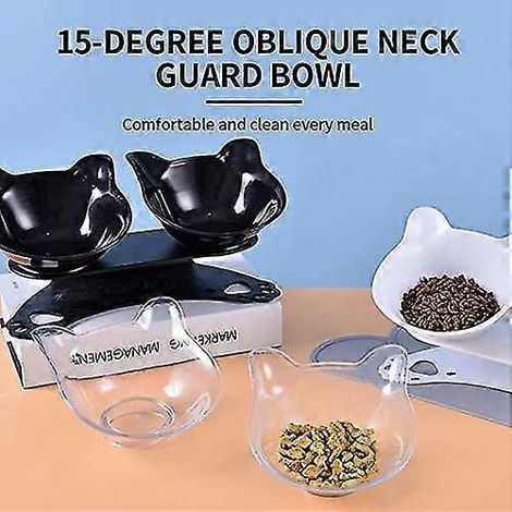 Gamelles pour chat, support double avec support surélevé pour gamelles d'eau et de nourriture pour chat et chien (noir) (1/5)