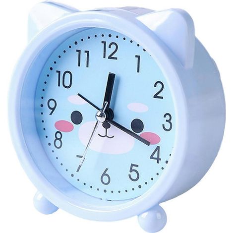 Ce réveil chaton adorable est parfait pour la table de chevet d'un enfant et offre des fonctionnalités pratiques pour gérer son temps. Il est bleu. (1/5)