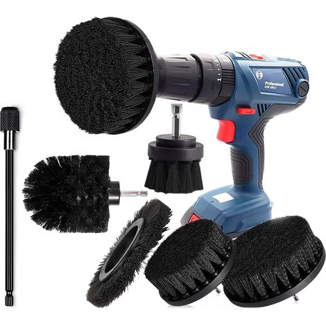 Brosse Nettoyage Perceuse 6PCS, Brosse Nettoyage Roue pour Jantes, Tapis, Carrelage, Baignoire, Briques, Sol (Noir) (1/5)