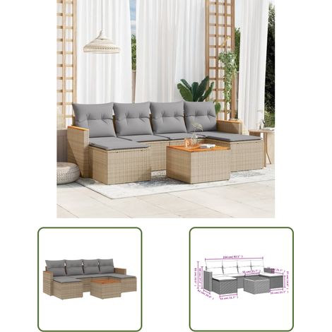 The Living Store 7-tlg. Garten-Sofagarnitur mit Kissen Beige Poly Rattan - Gartenmöbel Set - PE-Rattan Möbel - Outdoor Sofa - Lounge Set - Esstisch (1/3)