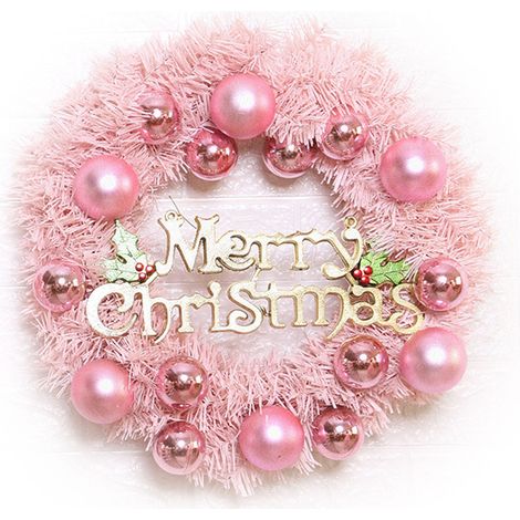 Rosa PVC-Weihnachtskranz für die Haustür, Dekoration mit Kugeln und Ornamenten für Kamin, Wand oder Veranda. (1/5)