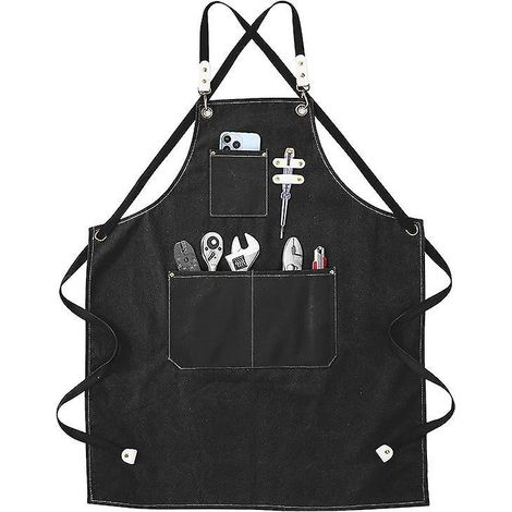 tablier De Soudure Noir-8056 Cm-tablier De Travail Avec Poches, Bretelles Croises Rglables, Peut Tre Port Par Les Hommes Et Les Femmes, Convient (1/5)