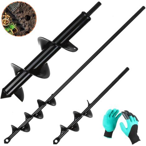 3PCS Mèche Jardin Tariere pour Perceuse Ø 80mm×300mm+ Ø 40mm×420mm+ Ø 40mm×220mm Foreuse Jardin en Spirale avec Gants Jardinage - Rapidement Creuser des Trous - Outil de Plantation Pratique