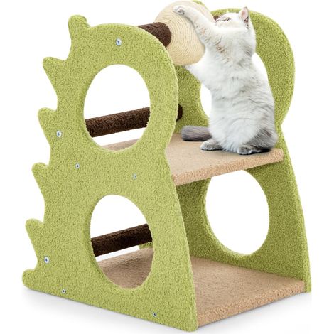 COSTWAY Albero Tiragraffi Moderno a 2 Livelli da Interno, Torre per Gatti a Forma di Dinosauro con Palla Girevole in Sisal, Tessuto Peluche Morbido e Tiragraffi, Centro Attività per Gatti (1/5)