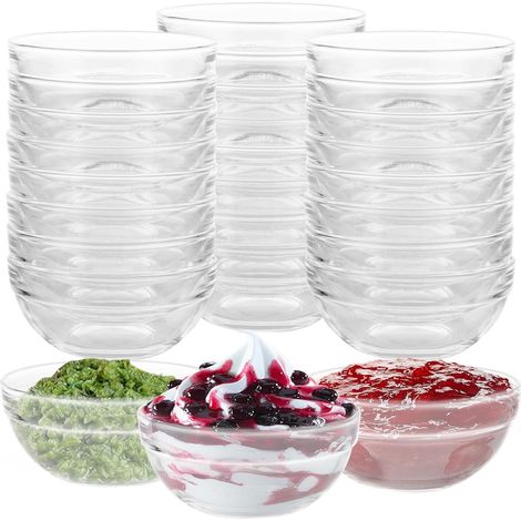 Set of 28 Small Glass Salad Bowls, Diameter 9 cm, Dessert Bowl 125 ml, Stackable Glass Bowl for Snacks, Sauces, Compotes and Kitchen Preparation – Transparent (1/5)