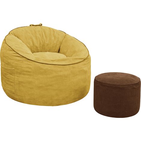 CHICFURN Sillón puf ergonómico 103 x 95 x 80 cm en flanela amarilla con bolsillo y pouf (1/5)