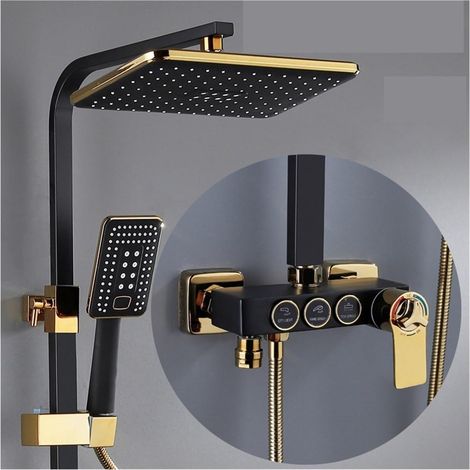 Ensemble de douche mitigeur thermostatique intelli Système de douche thermostatique salle de bain LED ensemble de douche numérique intelligent montage mural robinets de bain à tête carrée mitigeur cha (1/5)