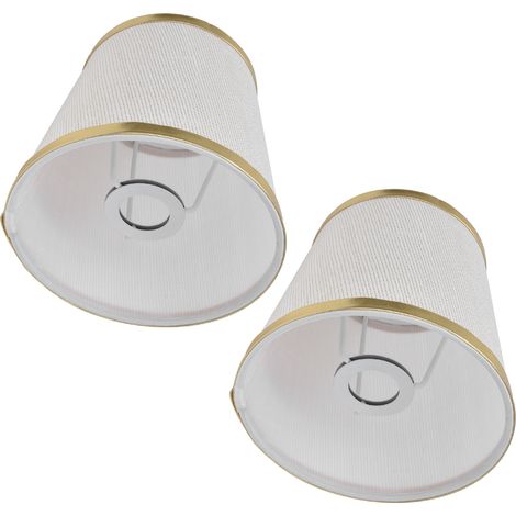 Lot de 2 abat-jour en tissu de style européen pour lustre ou applique murale à vis E14, finition beige, blanc et doré. (1/5)