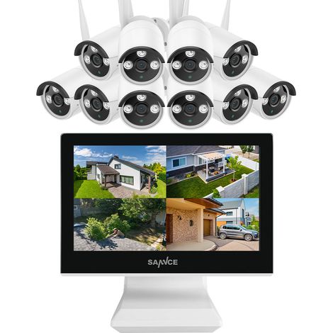 SANNCE 10CH 2K Super HD NVR con sistema di telecamere wireless da 3 MP, monitor LCD da 10,1'', 10 telecamere, accesso remoto, HDD da 4 TB (1/5)