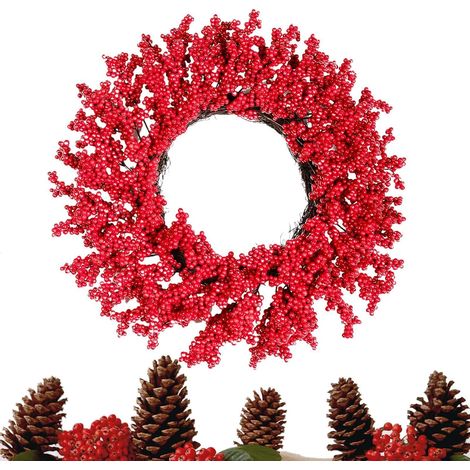Couronne de Noël à baies rouges Couronne artificielle décorative de porte à  Noël Déco Intérieure Et Extérieure Ferme Rustique Saisonnière Porche Pour Fenêtre Mur Porte Arbre (1/5)