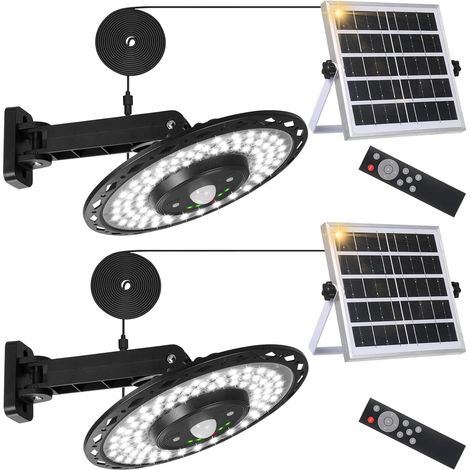 Lot de 2 Lampe Solaire,180 LED,Batterie 4400 mAh,Câble 5 M,IP65,Détecteur Mouvement,5 Modes,Intérieur Extérieur (1/5)