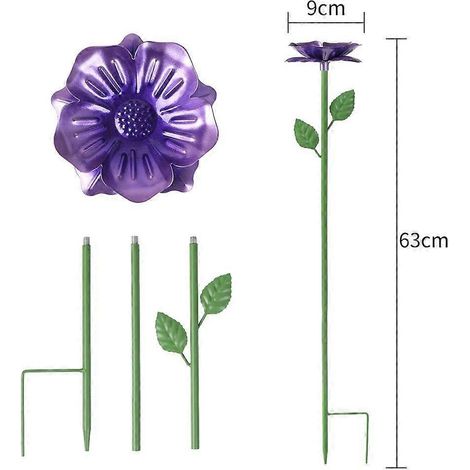 VioletAbreuvoir à oiseaux en forme de fleur, piquet de jardin en métal pour colibris, papillons et abeilles, décoration extérieure (1/5)