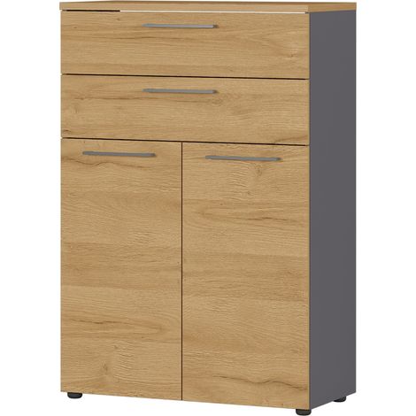 bümö Andratx Büroschrank - 2 Schubladen   Graphit-Eiche