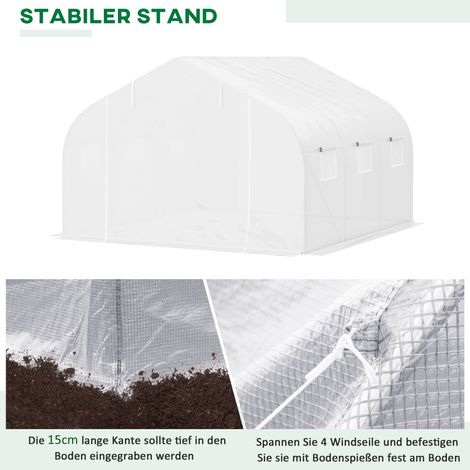 Tunnel de jardin, 6 fenêtres enroulables, porte zippée, bâche résistante, armature métallique, 3,5 x 3 x 2 m, blanc (1/5)