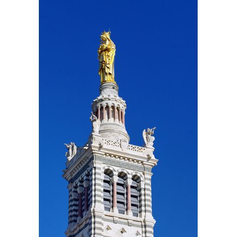 Tableau sur toile statue en or de Notre-Dame-de-la-Garde 45x65 cm - Impression sur Toile Murale Décorative - Image imprimée en HD sur Toile - Toile sur Châssis en Bois FSC - Fabriqué en France