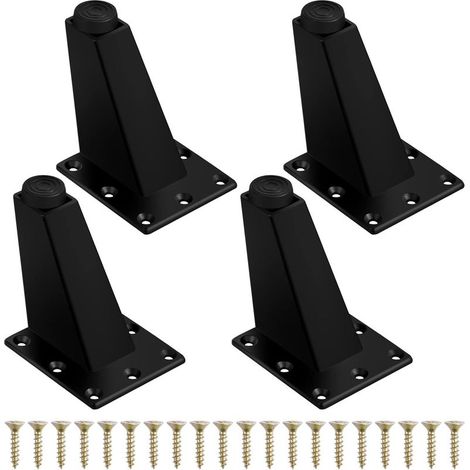 4Pcs Pieds de Meuble à Toute Épreuve Pieds de Table en Métal Pieds de Meubles Réglable Jambes de Canapé Pieds de Table Obliques avec Plaque de Montage et Vis pour Commode de Placard, 75mm Noir Mat (1/5)