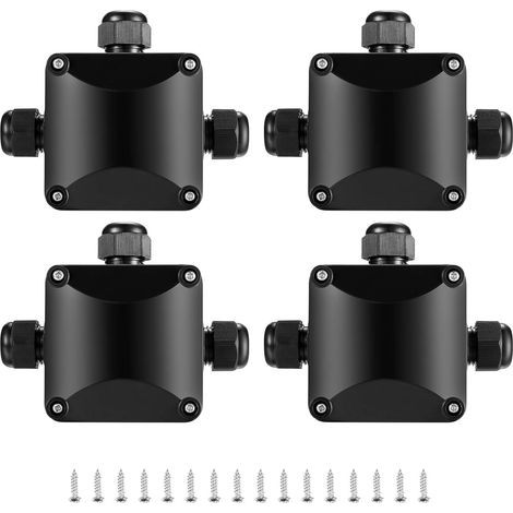 Caja de conexiones IP68 de 4 piezas, conector impermeable de 3 vías, conectores para gabinetes eléctricos exteriores, caja de conexiones eléctricas impermeable - Ø 5,5 mm-10 mm/Negro (1/5)