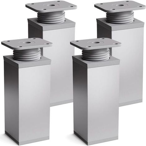 1 set di 4 piedini per mobili, Altezza: 100 mm (+100 mm) regolabile, Forma angolata: 40 x 40 mm (1/4)