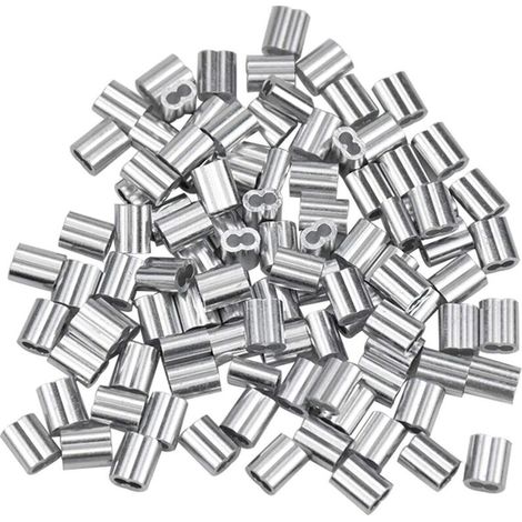 100 Pcs Aluminum Sleeves, Aluminum Wire Rope Ferrules, Aluminum Crimp Clip with Double Ends for Wire Ropes(2mm)