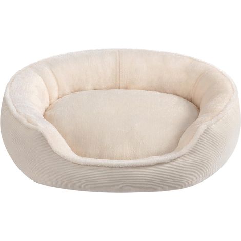 1 Lit Pour Chat Et Chien, Coussin Doux En Peluche, Respirant, Niche Ronde Beige 55x50x15cm