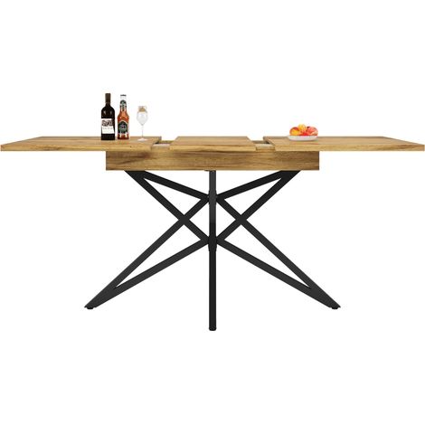 Table extensible 120 (160) x 80 cm, table de cuisine escamotable, table à manger rectangulaire, pieds en étoile, pieds en fer noir, plateau en noyer ou imitation marbre (1/5)