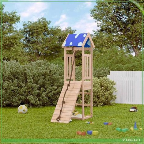 Aire de jeux d'extérieur - Aire de jeux bois de pin massif - Bois non traité - 131 x 52,5 x 208 cm - Mur d'escalade (1/5)