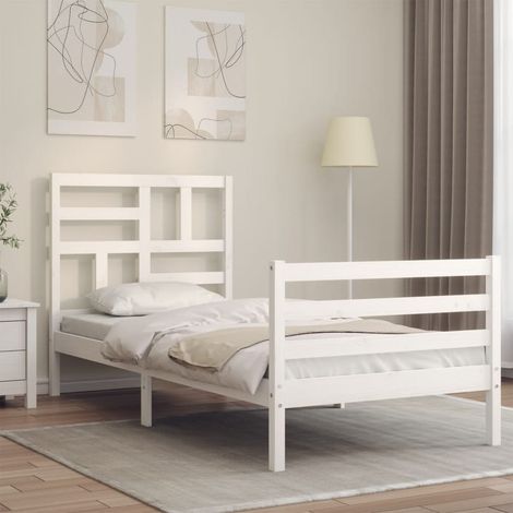 vidaXL Bed Frame without Mattress White Single Solid Wood (1/5)