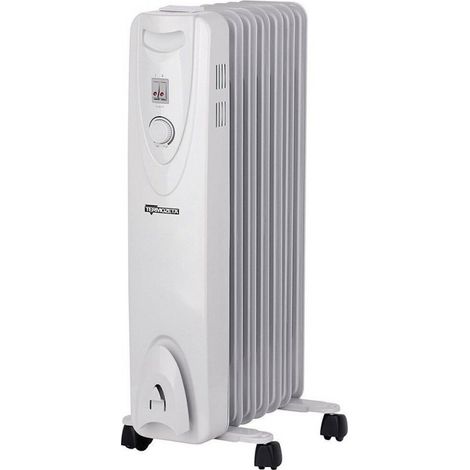 Termozeta TZR20 Radiatore ad olio 7 elementi 3 potenze 600W 900W 1500W termostato regolabile con ruote e maniglia integrata colore Bianco (1/2)