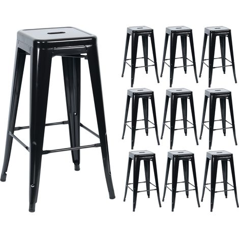Confezione da 10 sgabelli impilabili in acciaio stile industriale, dimensioni medie 43x43x76 cm, Thinia Home