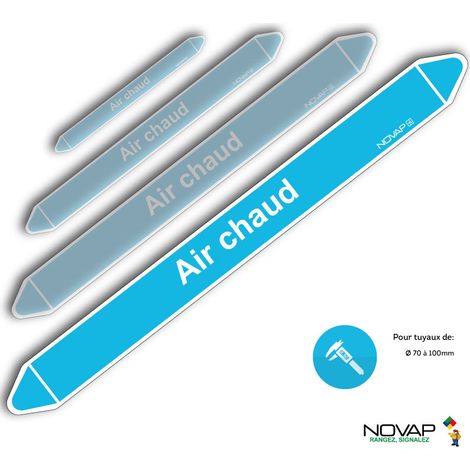 Planche de 2 marqueurs de tuyauterie 450 x 52 mm pour Ø 70 à 100 mm - Air chaud - 4707662