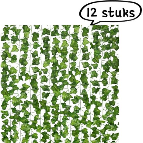 12 feuilles artificielles - lierre artificiel et vigne, fausses feuilles, feuille verte, plantes grimpantes, décoration de plantes vertes fausses - 12 pièces 2,1 m - vert (1/5)