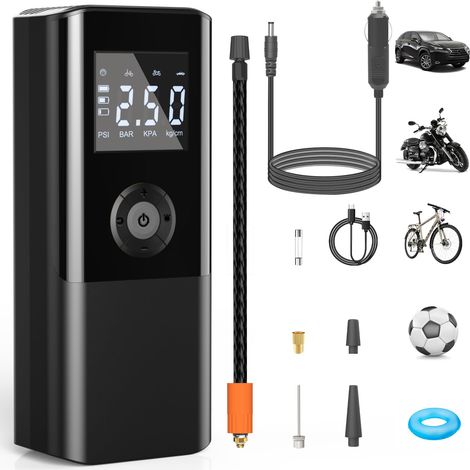 Mini Compresseur d’Air Portatif 150 PSI 4500 mAh Pompe à Air Électrique 12V DC Rechargeable Gonfleur Pneus Voiture avec Affichage Digital Lampe LED Charge USB pour Auto Moto Balle Extérieur (1/5)