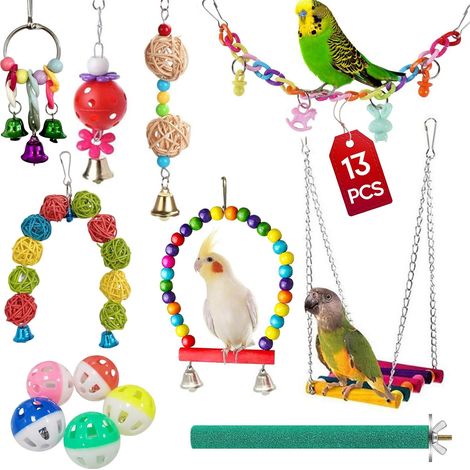 13 Pièces Jouets et Accessoires pour Cage à Oiseaux - pour Perroquets, Perruches, Cockatiels, Moineaux, Canaris, Hirondelles (1/5)