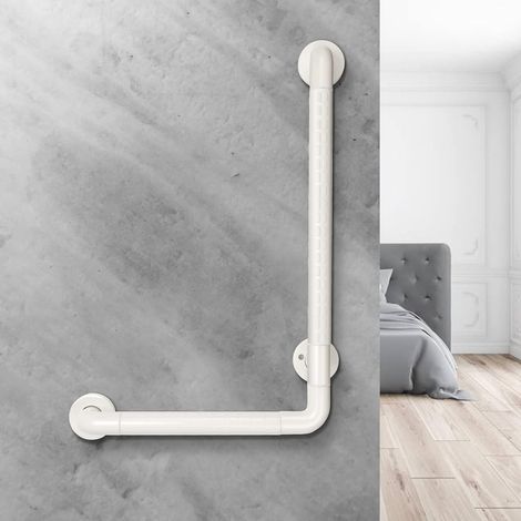 Maniglie per anziani, maniglia per doccia antiscivolo, 60 x 40 cm, acciaio inossidabile, a forma di L, montaggio a parete, bagno, WC, corrimano-bianco (1/5)
