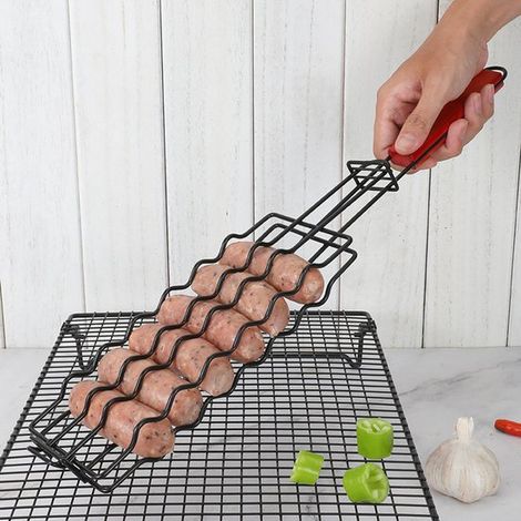 Pinzas para salchichas，Abrazadera para barbacoa，Para 6 salchichas，Rejilla para carne y costillas，Rejilla para costillas de cerdo a la barbacoa (1/4)