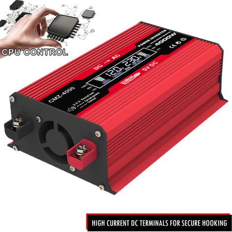 4000-W-Spitzenleistung-Wechselrichter mit modifizierter Sinuswelle, LED-Anzeige, 300-W-12-V-DC-zu-220-V-AC-Wandler, Hochfrequenz-Kfz-Ladegerät mit 2 USB-Anschlüssen (1/5)
