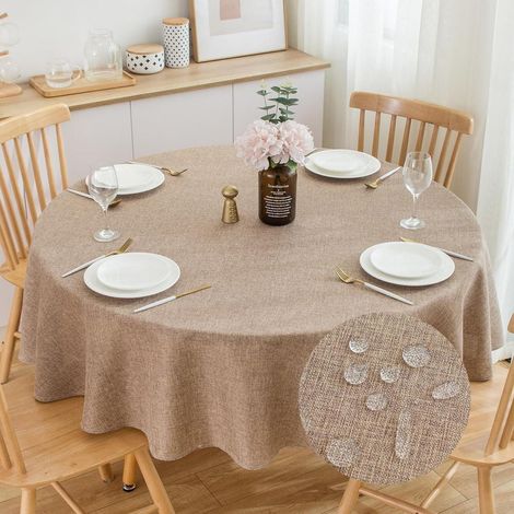 Nappe ronde aspect lin 200 cm hydrofuge marron