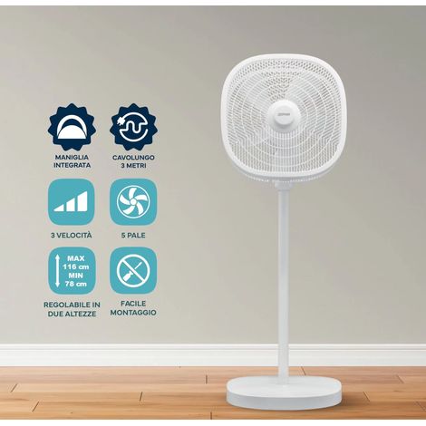 Ventilateur de Sol Oscillant 55W avec 5 Pales, 3 Vitesses, Hauteur Réglable 78 à 116 cm, Câble d'Alimentation 3 m (1/5)