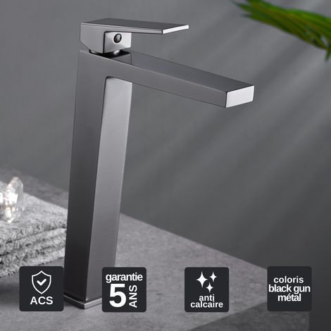 Robinet Mitigeur Lavabo Salle de Bain noir métal – Bec Haut Anti-Calcaire – Design moderne - ART IMEX (1/4)