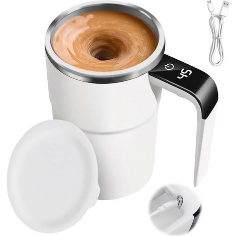 Taza autoagitadora,taza de café eléctrica automática de acero inoxidable de 380 ml con pantalla de temperatura