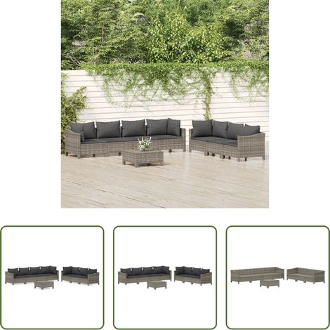 vidaXL Rattan -  8-tlg. Garten-Lounge-Set mit Kissen Grau Poly Rattan (1/5)